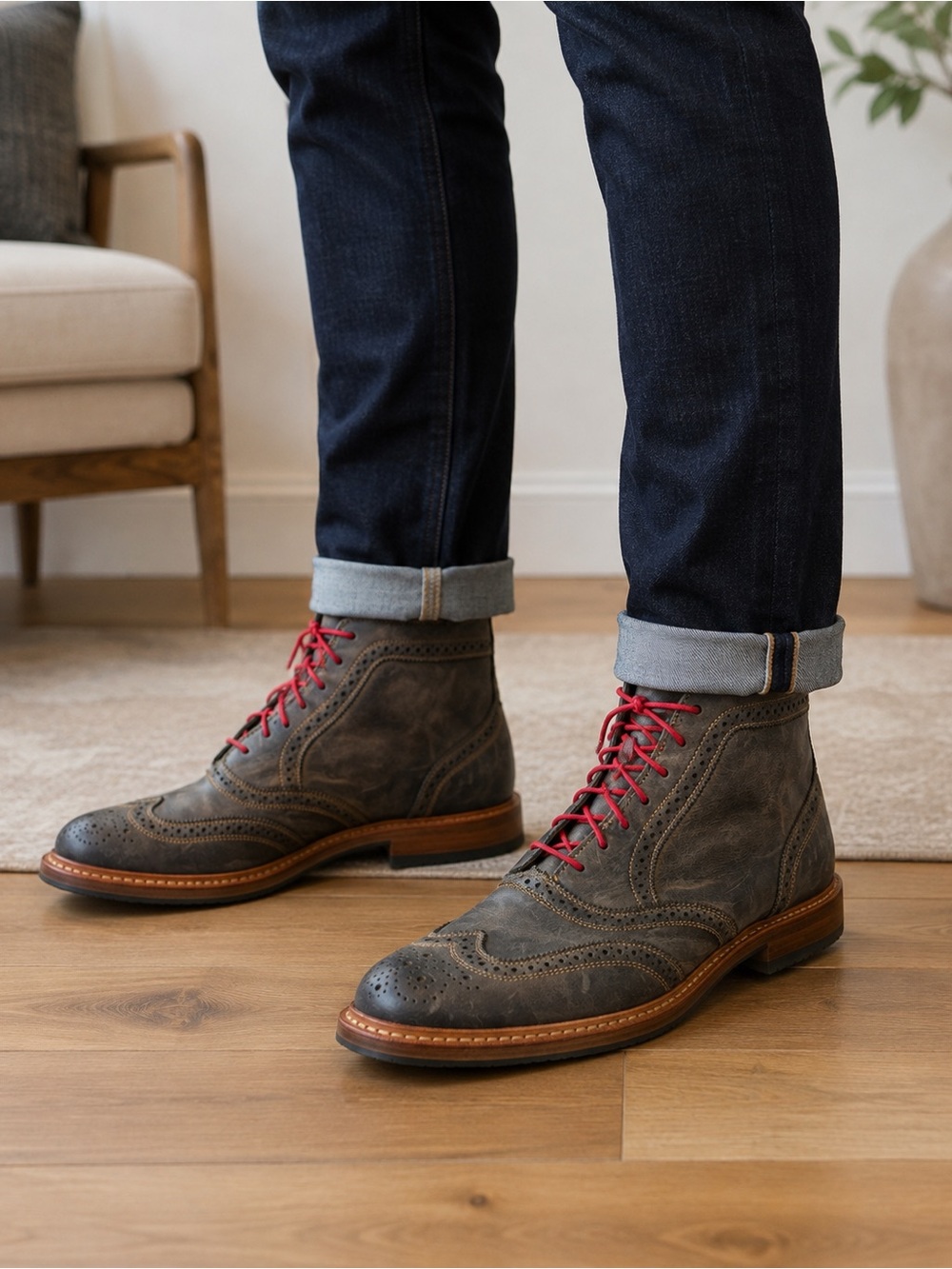 Allen Edmonds Long Branch Grey-Blue Wingtip Boots Men’s 10.5 D New